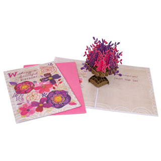 Pink & Purple Roses Birthday Pop-Up Card