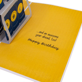 Side view showing the layered paper construction of the beer birthday pop-up card.