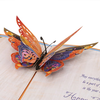 Close-up of the colorful layered butterfly details in the butterfly birthday pop-up card.