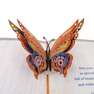 Close-up of the colorful 3D butterfly details in the butterfly Mother's Day pop-up card.