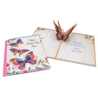 Inside message beside the colorful 3D butterfly in the butterfly Mother's Day pop-up card.