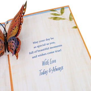 Side view showing the layered paper construction of the butterfly Mother's Day pop-up card