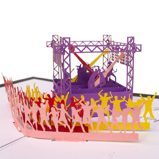 Front view of the concert stage with lights and a cheering crowd inside the concert birthday pop-up card.