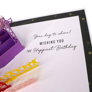 Inside message beside the concert stage with lights and a cheering crowd in the concert birthday pop-up card.