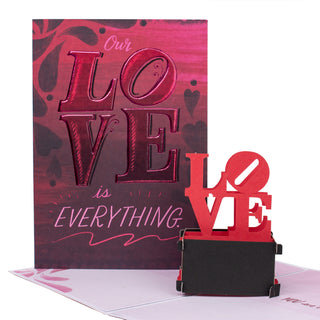Open LOVE statue Valentine's Day pop-up card showing the iconic red LOVE statue at an angle